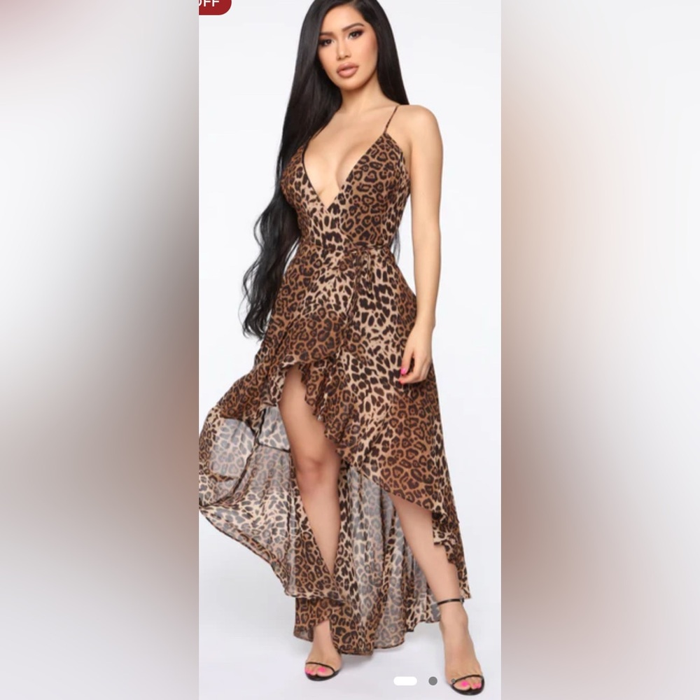 Fashion Nova Asymmetrical Brown and Black Sundress - Leopardo Print